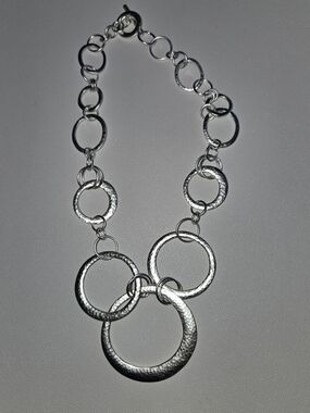 Silver Tone Hammered Circle Link Necklace - Women Jewelry